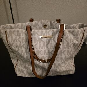 Michael Kors White and Brown Tote Bag